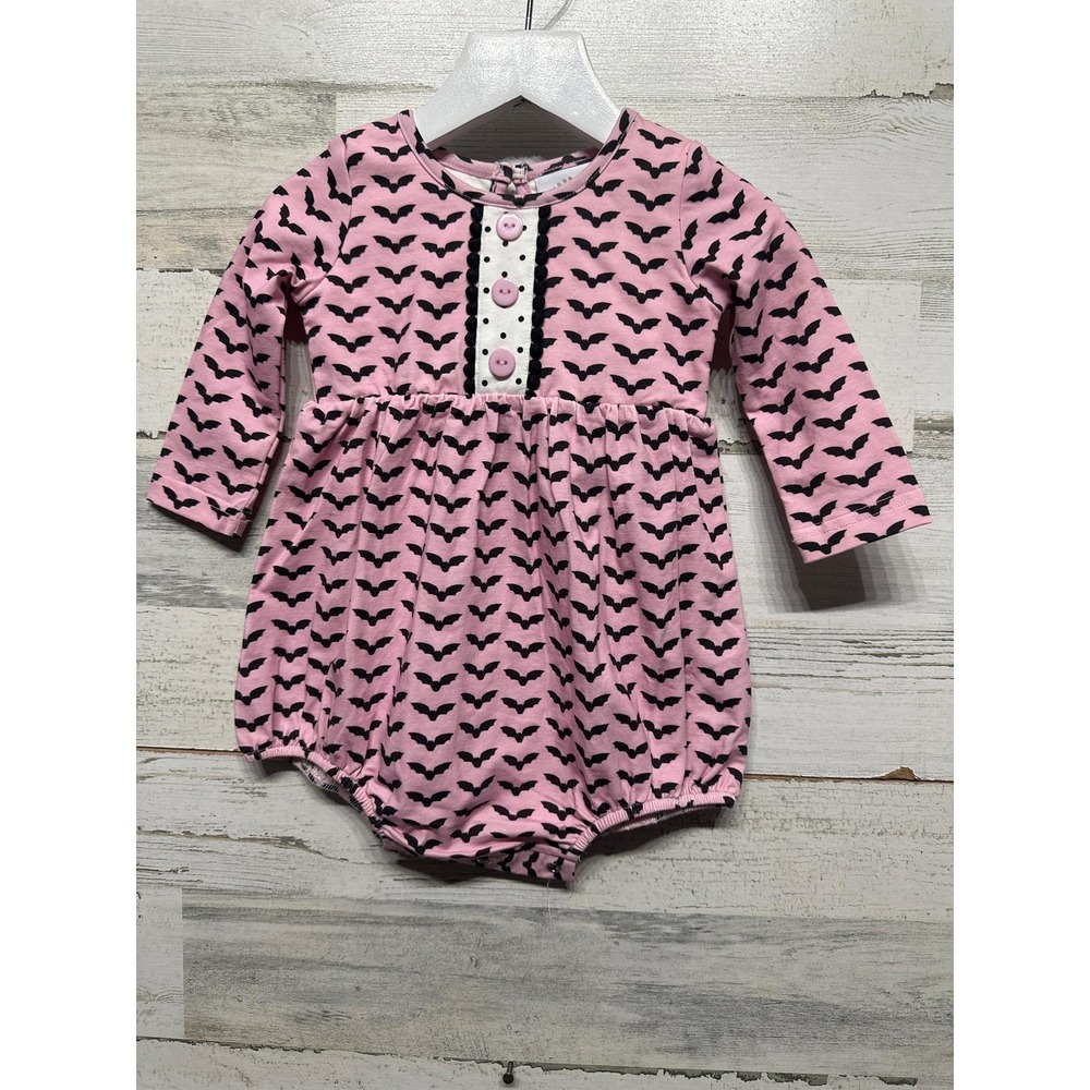 Swoon Baby Bubble Romper Girls 9M Pink Black Bat Print Halloween NWT